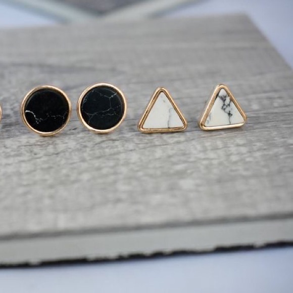 Anthropologie Jewelry - LAST SET SALE Gold / Stone Triangle Stud Earrings